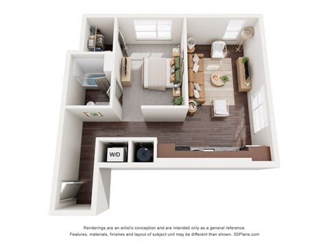 Floor plan for 1 bed, 1 bath, 641 sqft